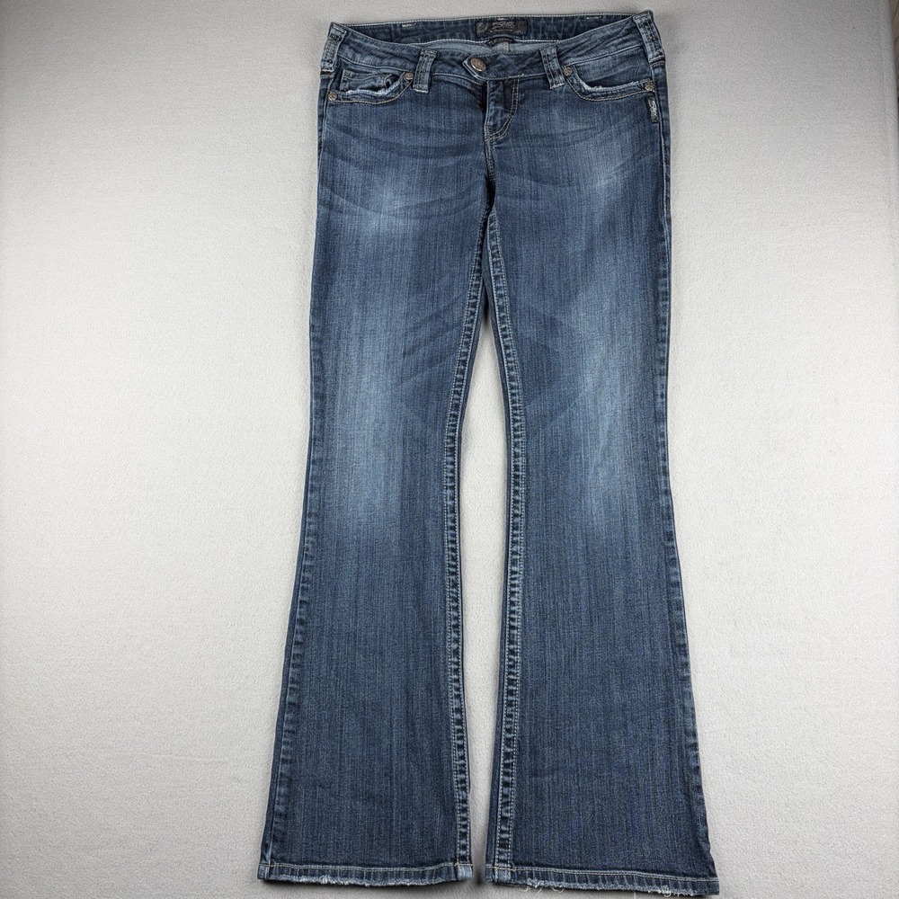 Silver Jeans Tuesday Women's 31x33 (Fits 32x32.5) Low Rise Flare Bootcut Blue